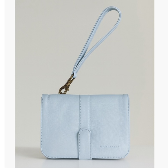 Wanderers Travel Co The Milano Small Clutch Sky Blue Leather Bag NWT Crossbody - Picture 1 of 6